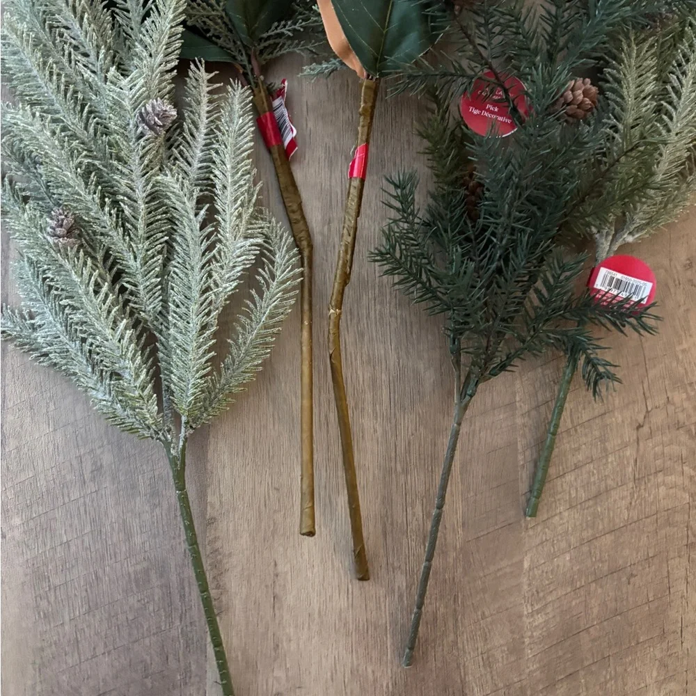 Artificial Magnolia and Pine Holiday Pick Bundle - Green and Brown